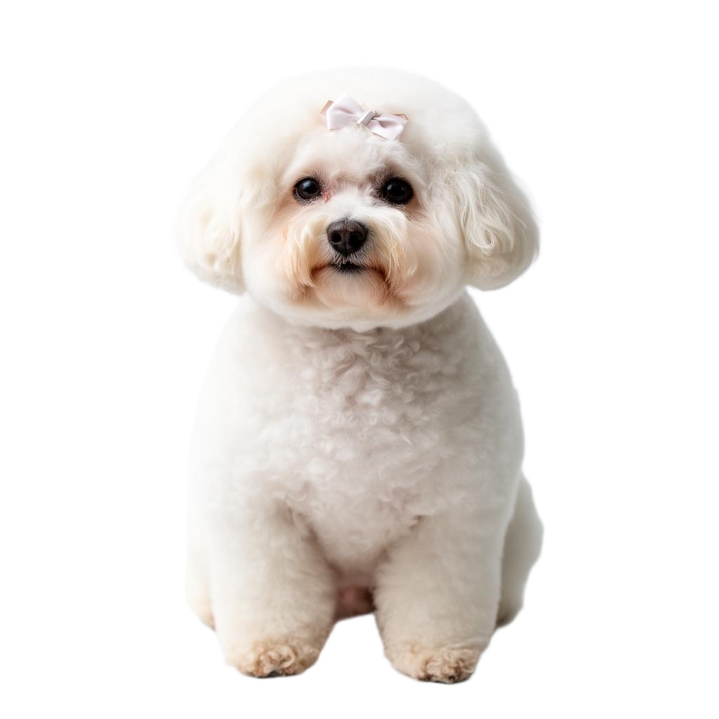 Freshly groomed bichon with bow